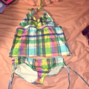 Girls squirtini bikini plaid open back tankini 10